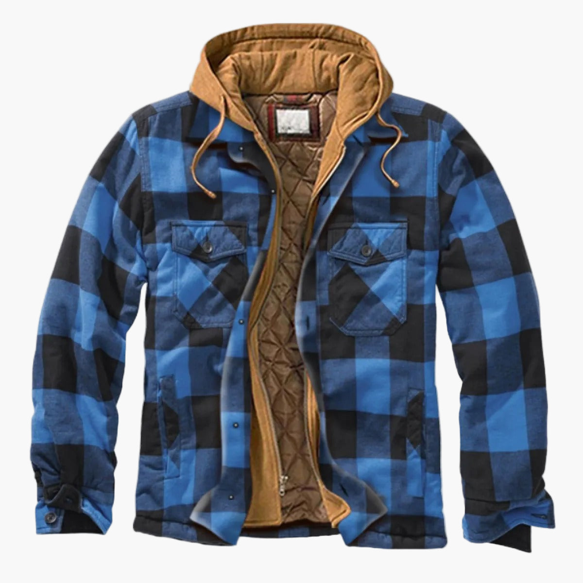 Herren Übergangsjacke mit Kapuze – Kariertes Patchwork, Urbaner Freizeitstil, Warm und Vielseitig