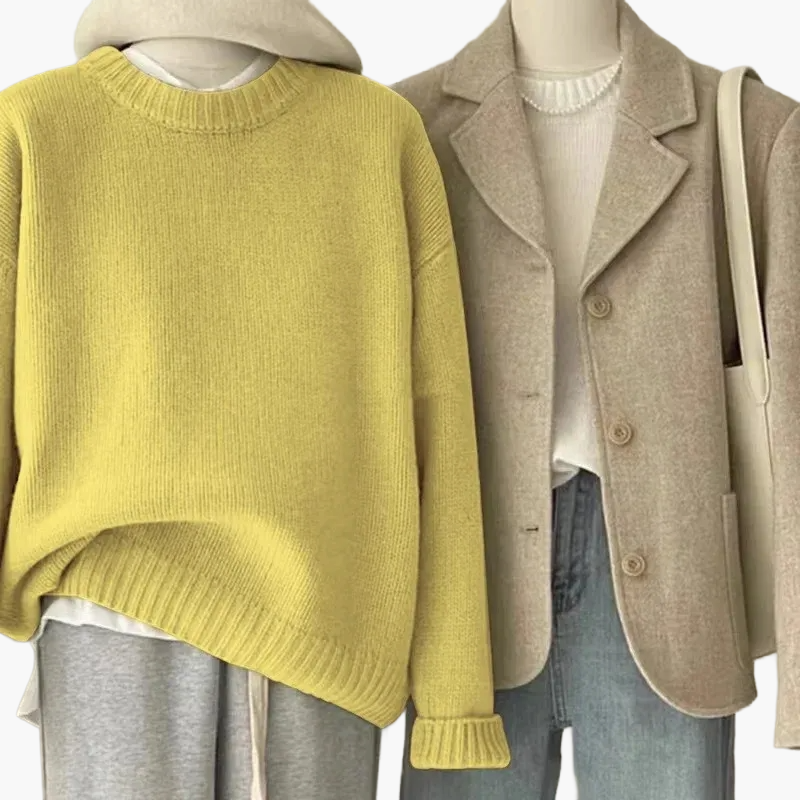 Dames Casual Set met Gebreide Trui en Blazer – Modieuze Vrijetijdslook voor Dagelijks Gebruik & Kantoor