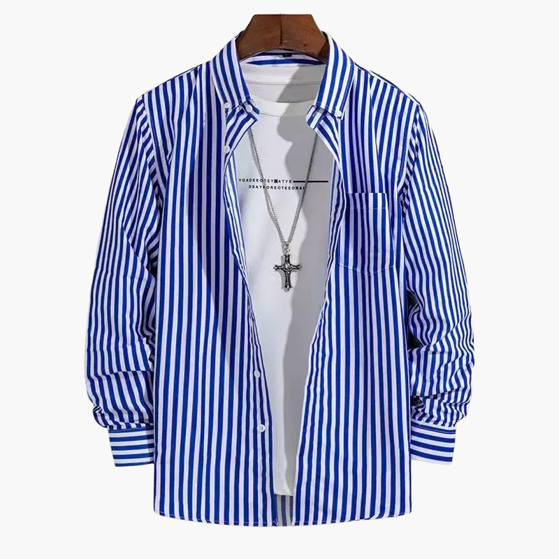 Chemise homme business loisirs à rayures – Chemise classique à manches longues pour bureau et quotidien