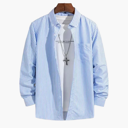 Chemise homme business loisirs à rayures – Chemise classique à manches longues pour bureau et quotidien