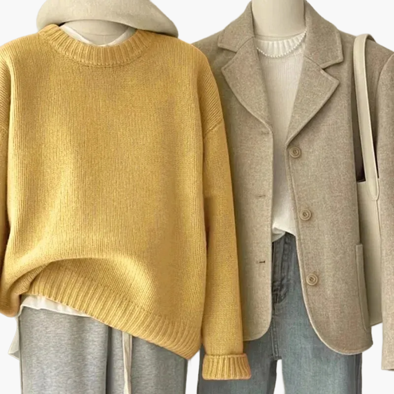 Dames Casual Set met Gebreide Trui en Blazer – Modieuze Vrijetijdslook voor Dagelijks Gebruik & Kantoor
