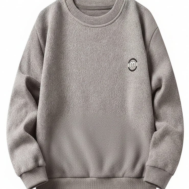 Unisex Winter Pullover Rundhals Grau meliert Warm gefüttert