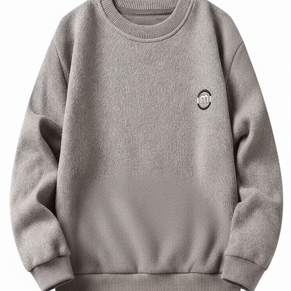 Unisex Winter Pullover Rundhals Grau meliert Warm gefüttert
