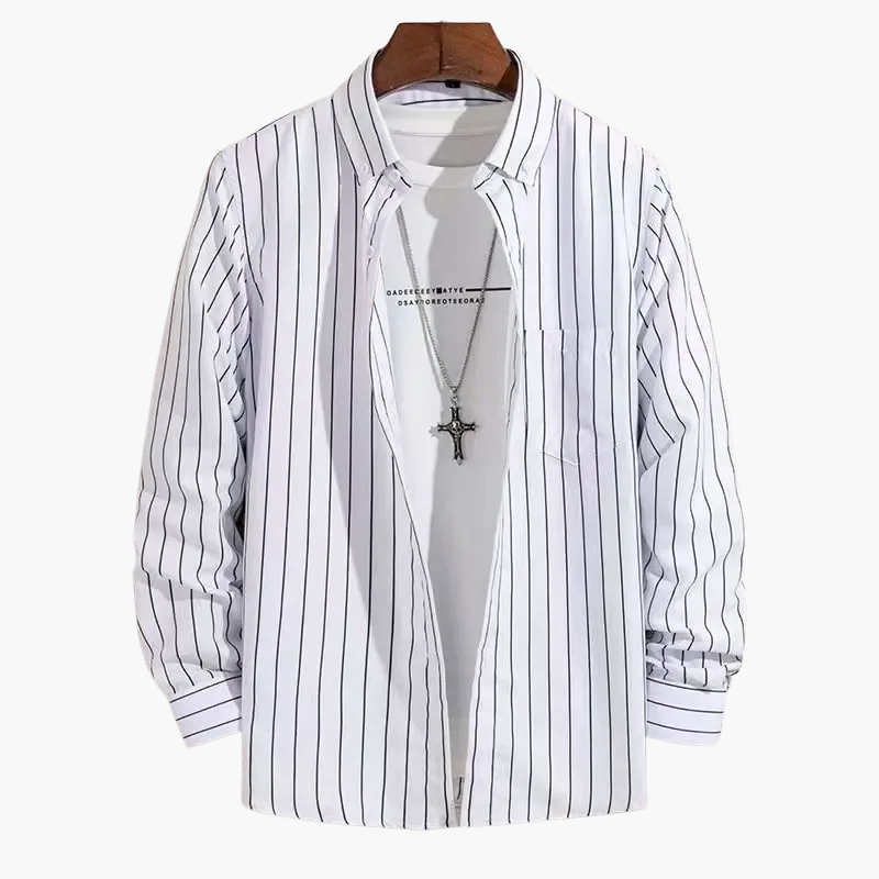 Chemise homme business loisirs à rayures – Chemise classique à manches longues pour bureau et quotidien