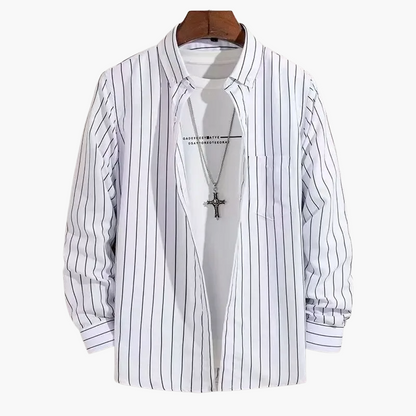 Chemise homme business loisirs à rayures – Chemise classique à manches longues pour bureau et quotidien