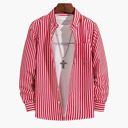 Chemise homme business loisirs à rayures – Chemise classique à manches longues pour bureau et quotidien