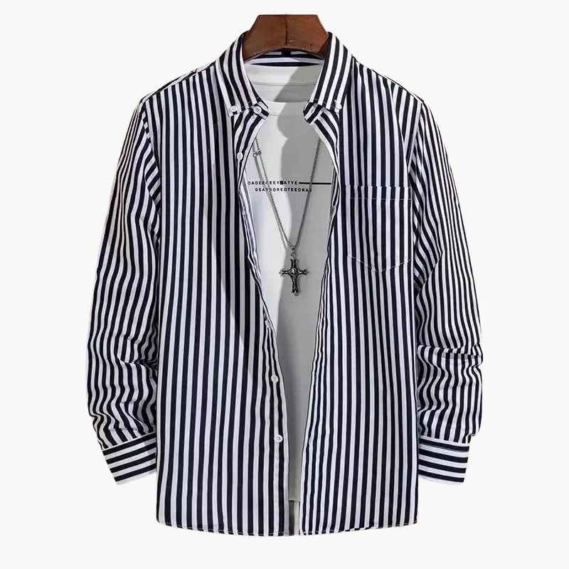 Chemise homme business loisirs à rayures – Chemise classique à manches longues pour bureau et quotidien