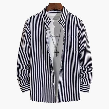 Chemise homme business loisirs à rayures – Chemise classique à manches longues pour bureau et quotidien