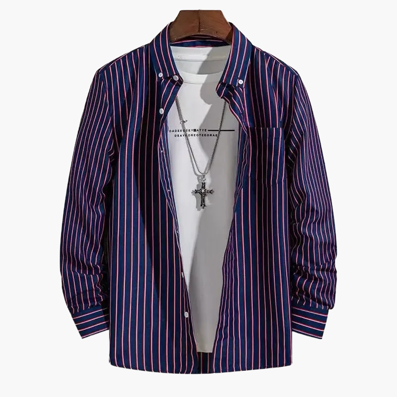 Chemise homme business loisirs à rayures – Chemise classique à manches longues pour bureau et quotidien