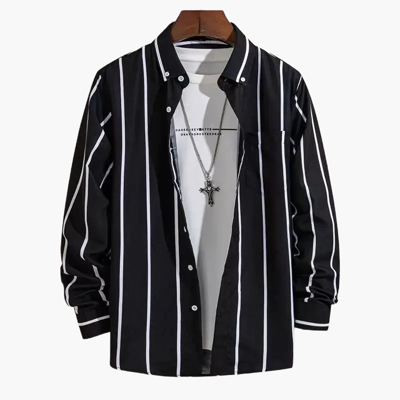 Chemise homme business loisirs à rayures – Chemise classique à manches longues pour bureau et quotidien