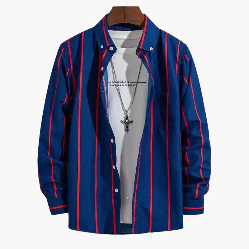 Chemise homme business loisirs à rayures – Chemise classique à manches longues pour bureau et quotidien