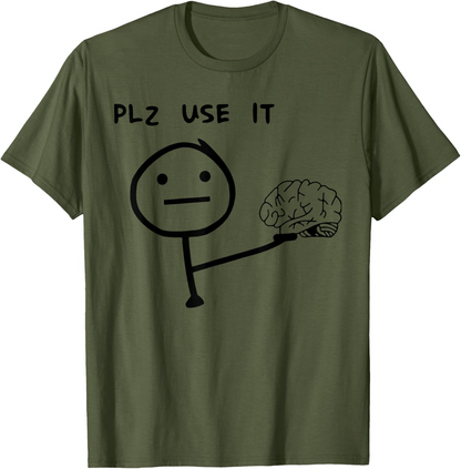Herr T-shirt med roligt meme-tryck – "PLZ USE IT" – Casual streetwear för vardag och fritid