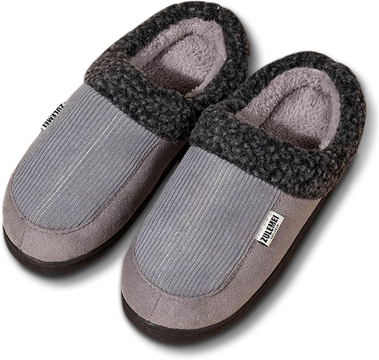 Unisex winterslippers grijs, geribbeld, met pluche voering en stevige zool