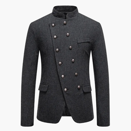 Heren Moderne Blazer met Opstaande Kraag en Dubbelrijige Sluiting – Elegante Jas voor Business & Speciale Gelegenheden