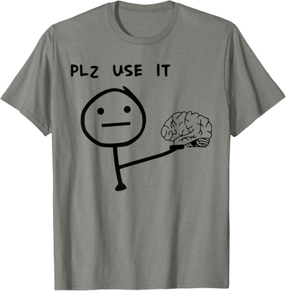 Herr T-shirt med roligt meme-tryck – "PLZ USE IT" – Casual streetwear för vardag och fritid