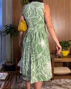 Mouwloze knielange jurk voor dames met bloemenprint en V-hals