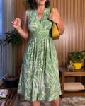 Mouwloze knielange jurk voor dames met bloemenprint en V-hals