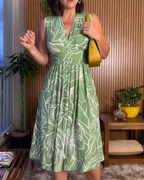 Mouwloze knielange jurk voor dames met bloemenprint en V-hals