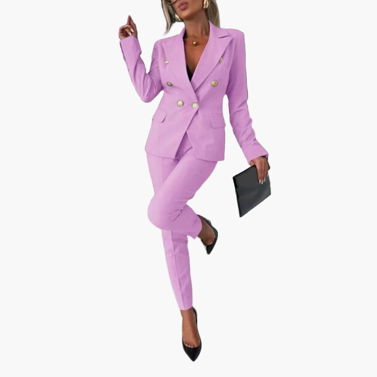 Dame business dress todelt med innsvinget snitt – Elegant buksedress for kontor og arrangementer