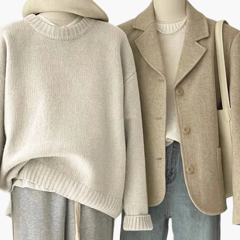 Dames Casual Set met Gebreide Trui en Blazer – Modieuze Vrijetijdslook voor Dagelijks Gebruik & Kantoor