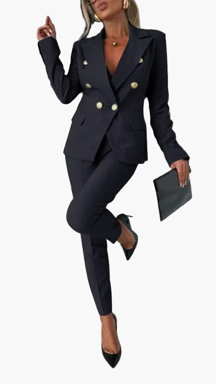 Dame business dress todelt med innsvinget snitt – Elegant buksedress for kontor og arrangementer