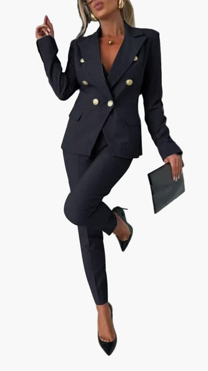 Dame business dress todelt med innsvinget snitt – Elegant buksedress for kontor og arrangementer