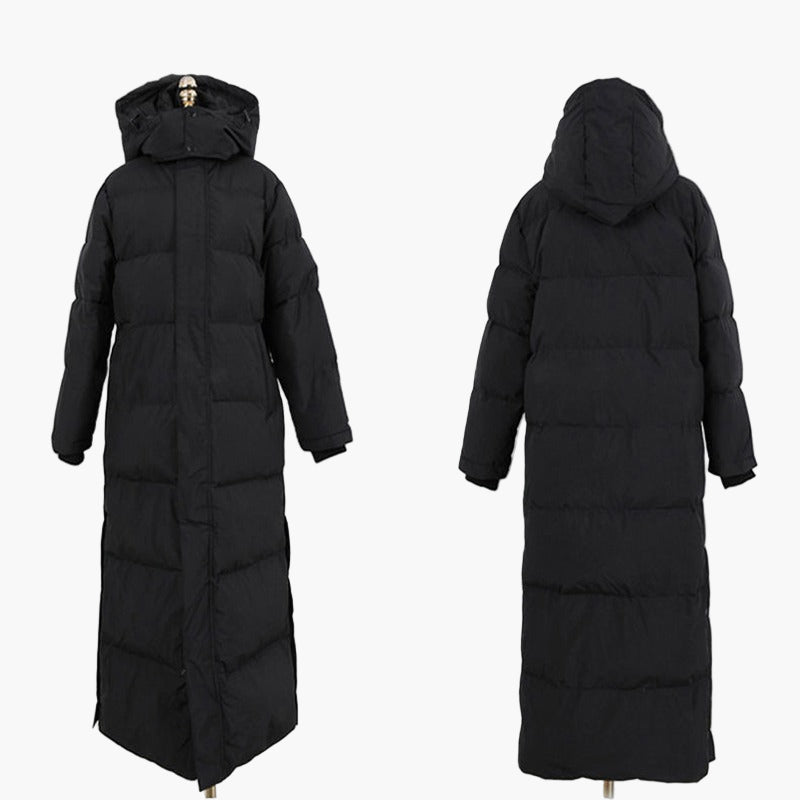 Cappotto lungo trapuntato invernale da donna con cappuccio – Parka outdoor alla moda per giornate fredde