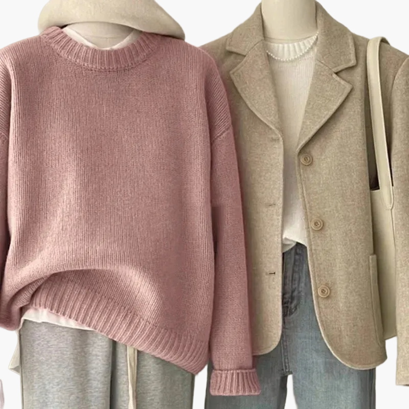 Dames Casual Set met Gebreide Trui en Blazer – Modieuze Vrijetijdslook voor Dagelijks Gebruik & Kantoor