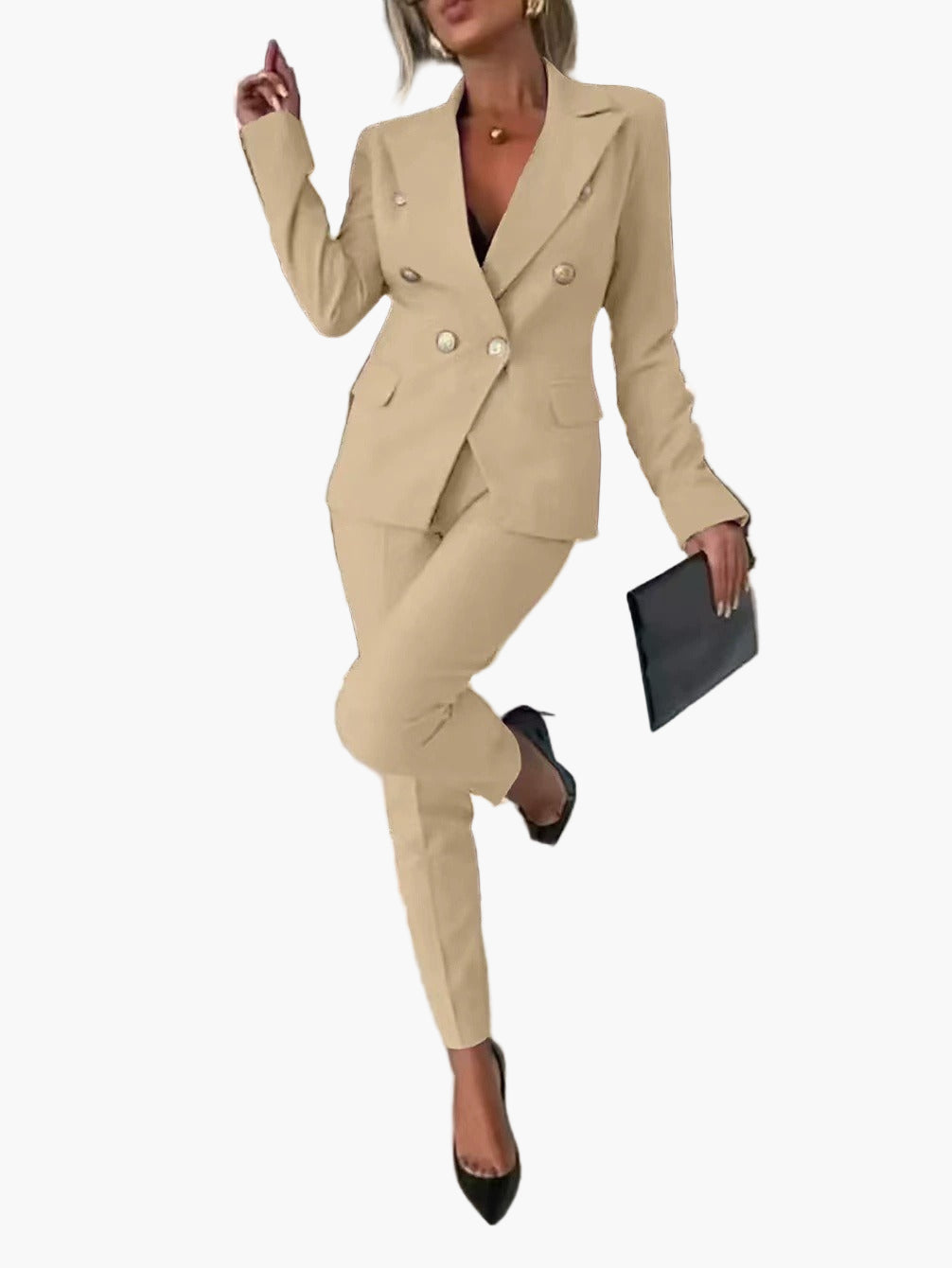 Dame business dress todelt med innsvinget snitt – Elegant buksedress for kontor og arrangementer
