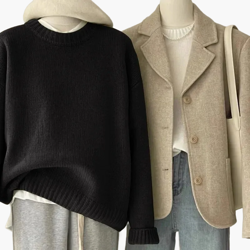 Dames Casual Set met Gebreide Trui en Blazer – Modieuze Vrijetijdslook voor Dagelijks Gebruik & Kantoor
