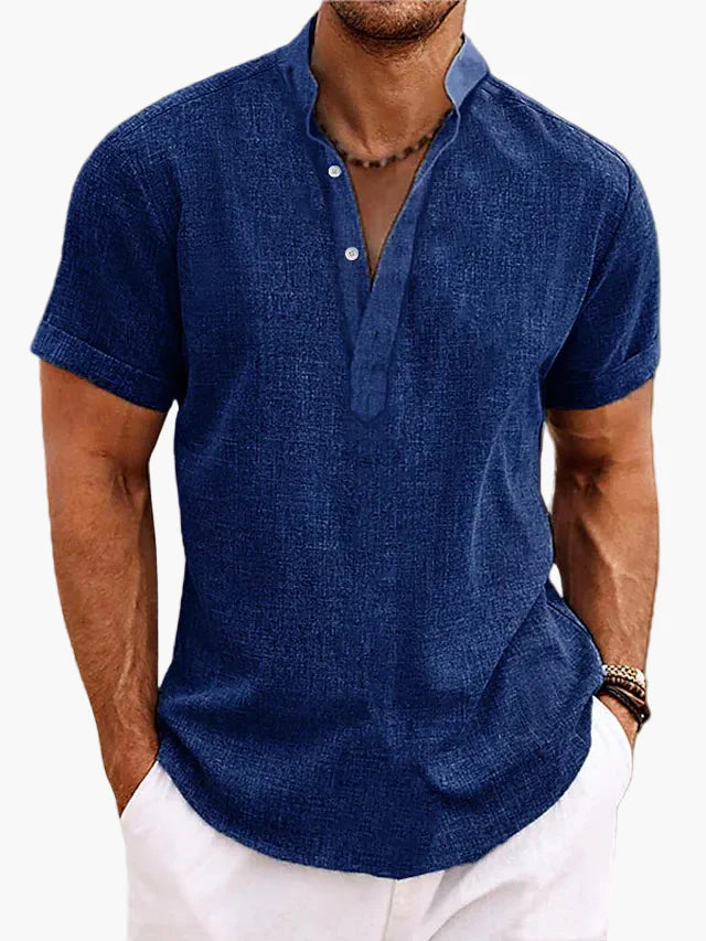 Heren modern kortarm vrijetijdshemd met opstaande kraag – Perfect voor zomer & dagelijks gebruik