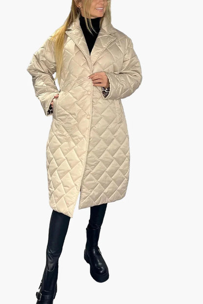 Damen Steppmantel Winter Wende-Design mit Leopardenmuster – Stilvoller Alltagsmantel