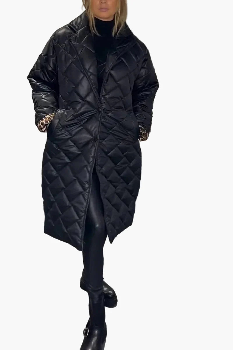 Damen Steppmantel Winter Wende-Design mit Leopardenmuster – Stilvoller Alltagsmantel