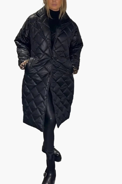 Damen Steppmantel Winter Wende-Design mit Leopardenmuster – Stilvoller Alltagsmantel