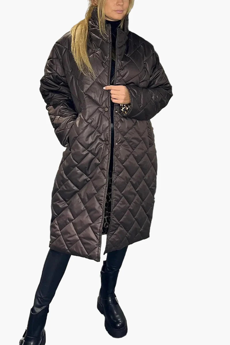 Damen Steppmantel Winter Wende-Design mit Leopardenmuster – Stilvoller Alltagsmantel