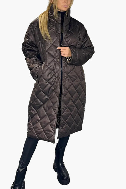 Damen Steppmantel Winter Wende-Design mit Leopardenmuster – Stilvoller Alltagsmantel