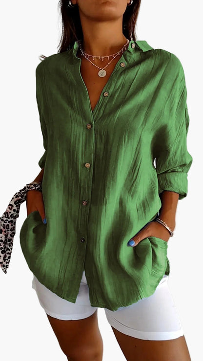 Camicia da donna manica lunga con bottoni – Outfit moderno casual e da ufficio
