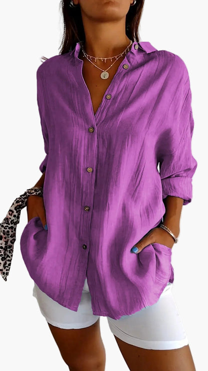 Camicia da donna manica lunga con bottoni – Outfit moderno casual e da ufficio