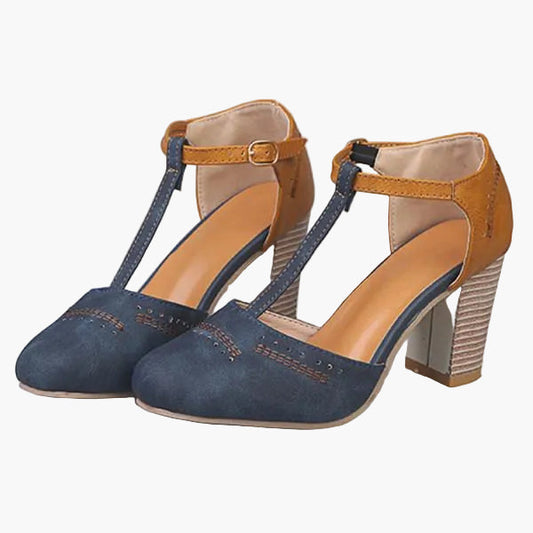 Dames Comfort T-Riem Pumps met Blokhak – Elegante Dagelijkschoenen voor Kantoor en Vrijetijd