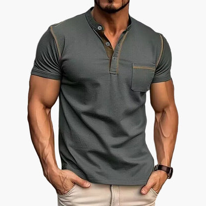 Heren modern vrijetijds Henley T-shirt met knoopsluiting – korte mouw, stijlvol voor dagelijks gebruik & vrije tijd
