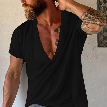Herre T-shirt med dyb V-udskæring – Afslappet, moderne basis til hverdag og fritid
