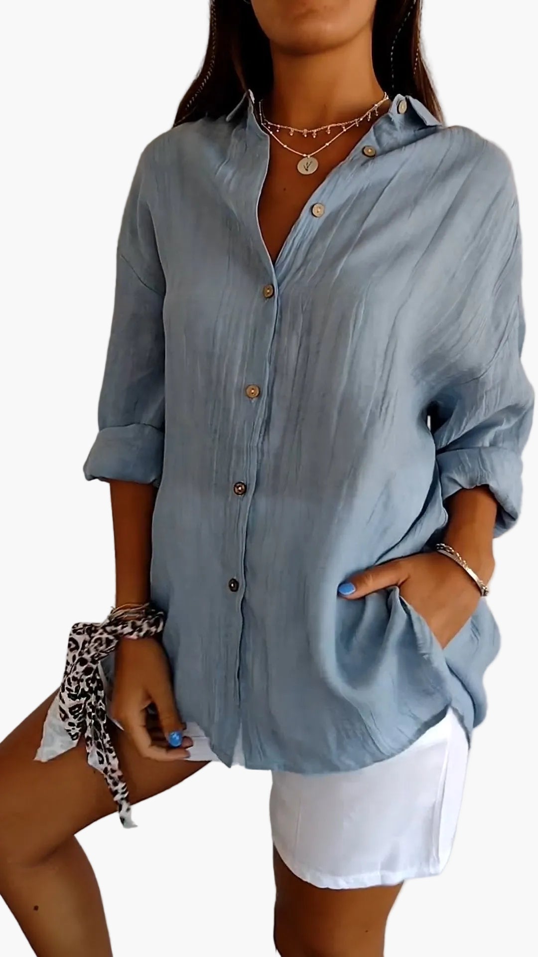 Camicia da donna manica lunga con bottoni – Outfit moderno casual e da ufficio