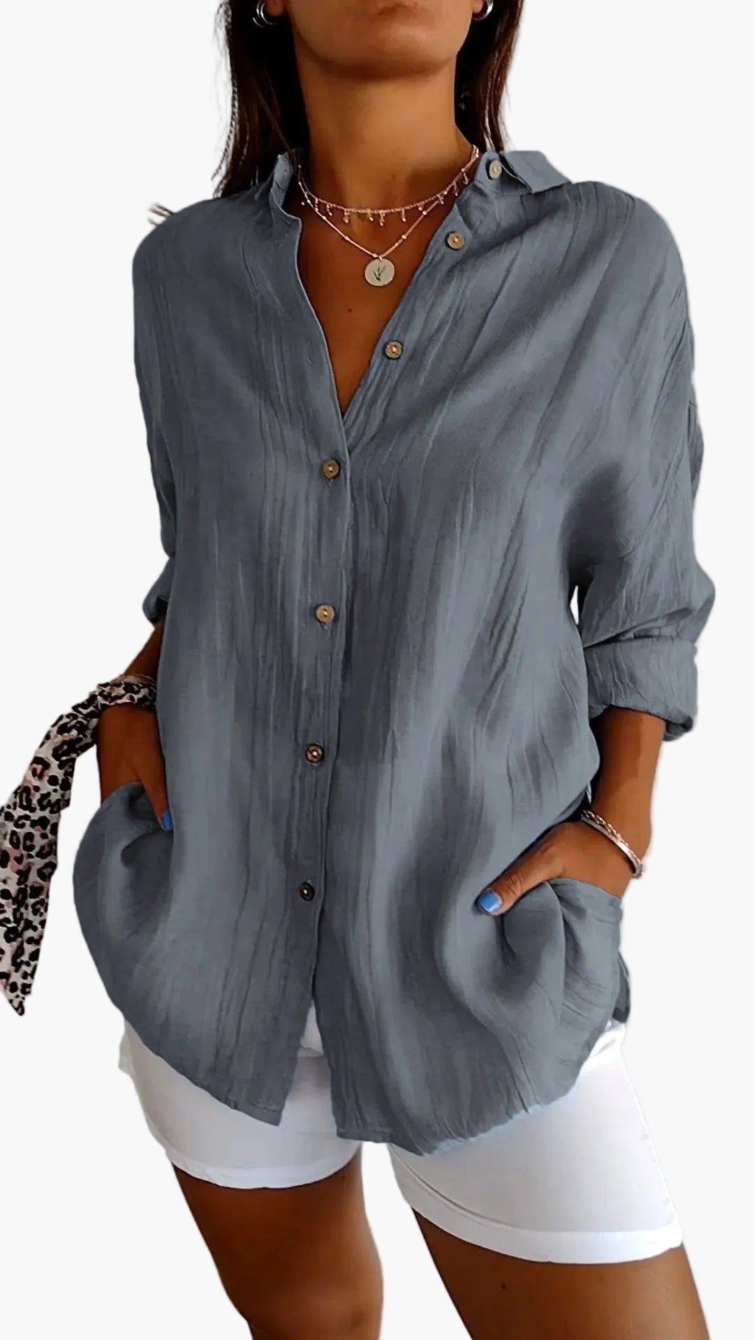 Camicia da donna manica lunga con bottoni – Outfit moderno casual e da ufficio