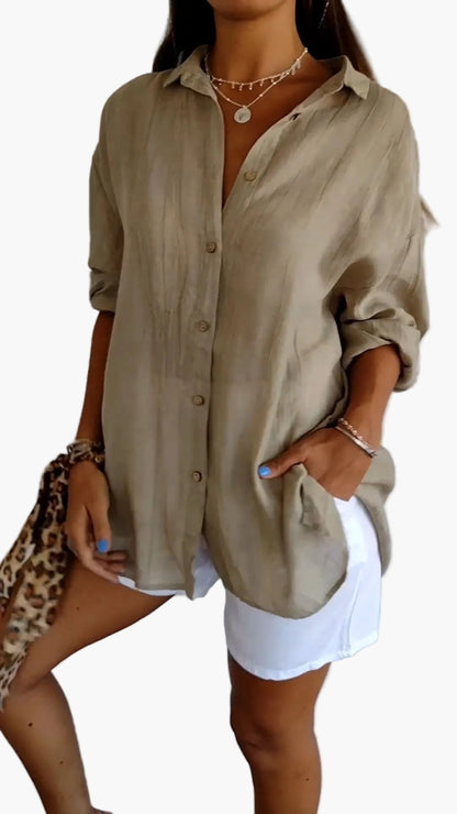Camicia da donna manica lunga con bottoni – Outfit moderno casual e da ufficio