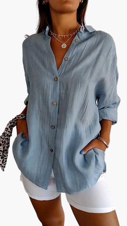 Camicia da donna manica lunga con bottoni – Outfit moderno casual e da ufficio