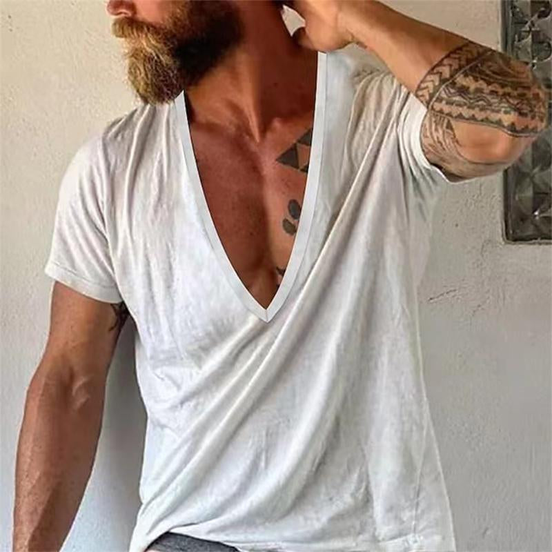Herre T-shirt med dyb V-udskæring – Afslappet, moderne basis til hverdag og fritid