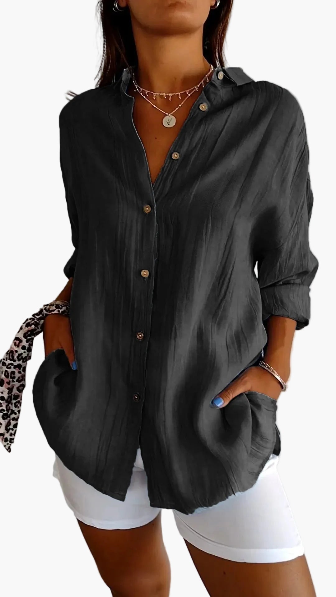Camicia da donna manica lunga con bottoni – Outfit moderno casual e da ufficio