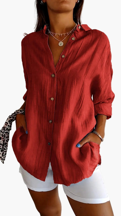 Camicia da donna manica lunga con bottoni – Outfit moderno casual e da ufficio