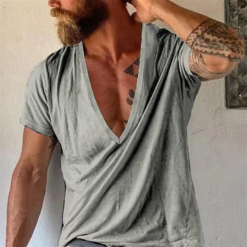 Herre T-shirt med dyb V-udskæring – Afslappet, moderne basis til hverdag og fritid