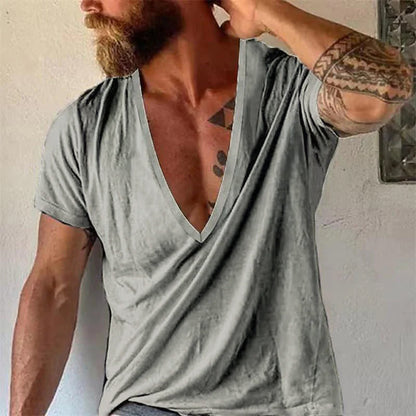 Herre T-shirt med dyb V-udskæring – Afslappet, moderne basis til hverdag og fritid